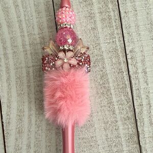 Pink Jeweled Fluffy Pen